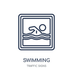 Obraz premium Swimming sign icon. Swimming sign linear symbol design from Traffic signs collection.