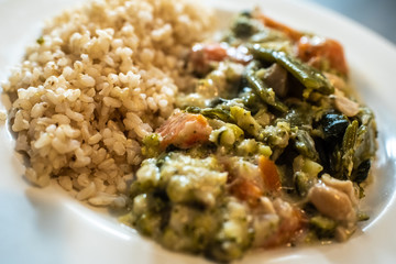 Close-up of creamy risotto with vegetables, italian rice dish.