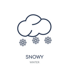 Snowy icon. Snowy linear symbol design from winter collection.