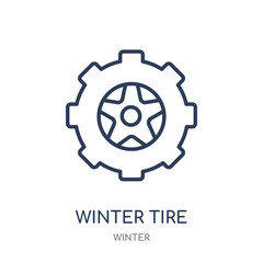 Winter tire icon. Winter tire linear symbol design from winter collection.