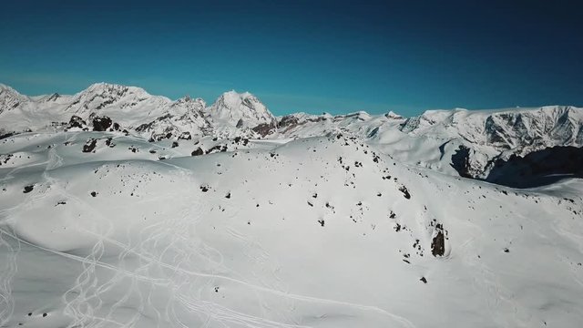 French Alps Courchevel aerial view. Slopes and tracks