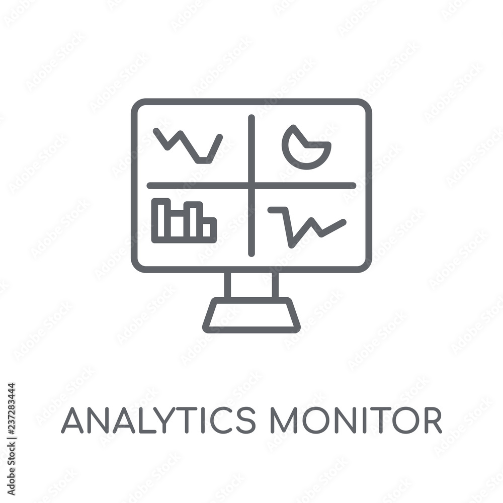 Poster analytics monitor linear icon. modern outline analytics monitor logo concept on white background fro