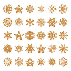 collection of white vector snowflakes on golden background