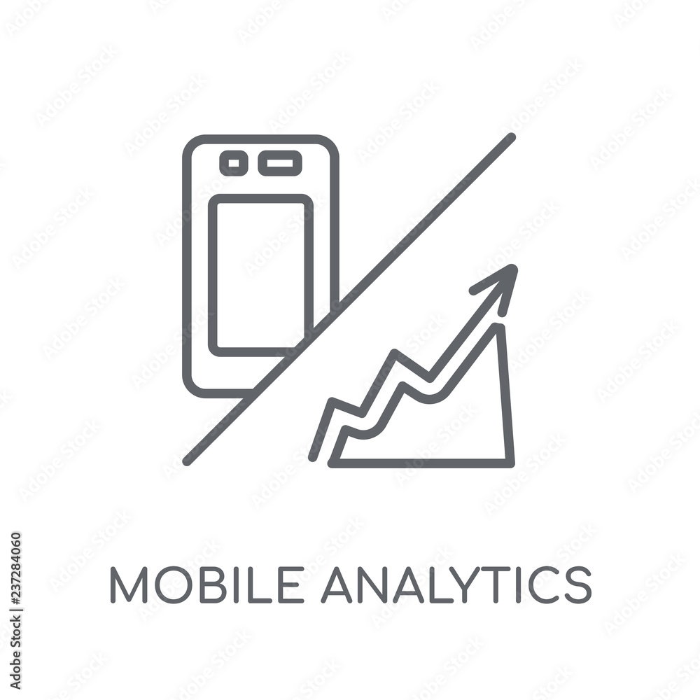 Poster mobile analytics linear icon. modern outline mobile analytics logo concept on white background from 
