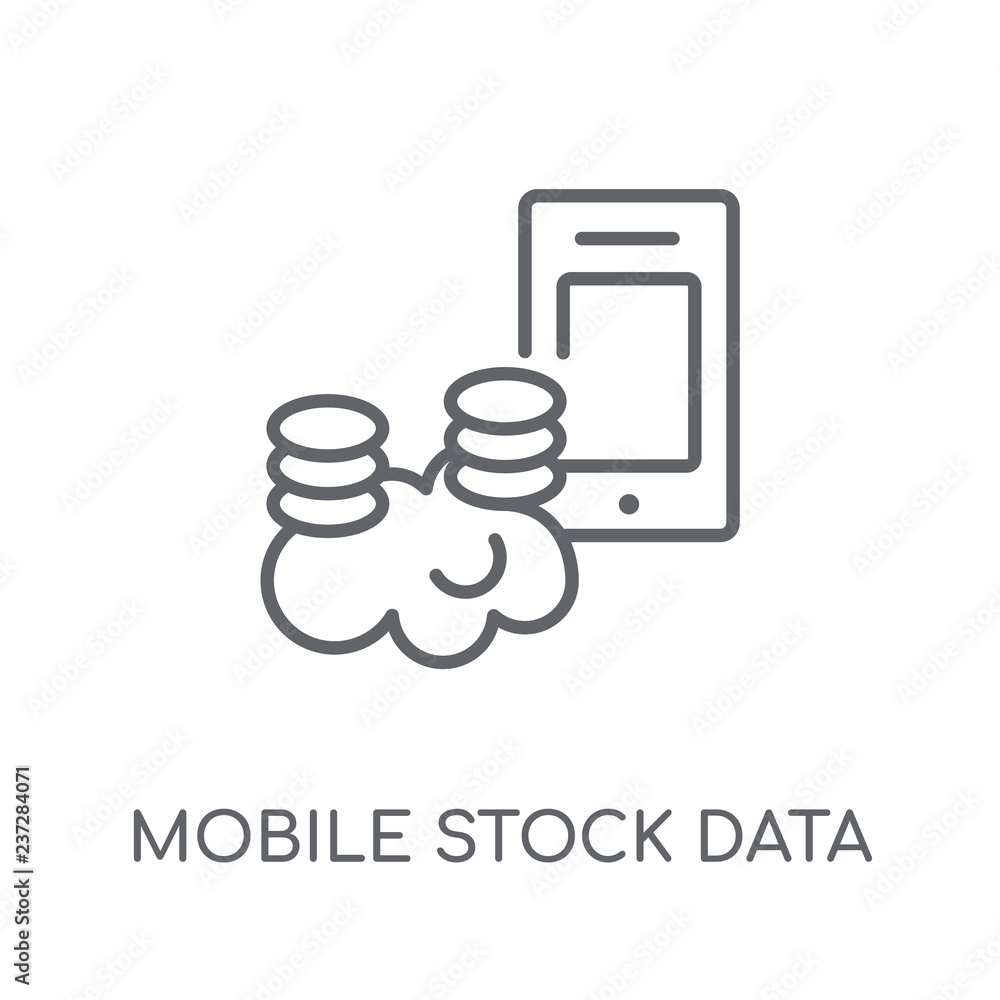 Poster mobile stock data linear icon. modern outline mobile stock data logo concept on white background fro