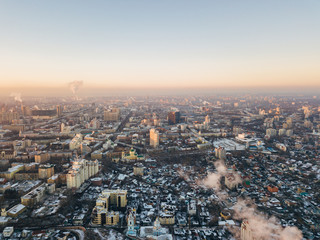 Fototapeta premium Evening winter Voronezh from drone point of view