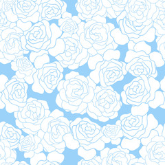 seamless pattern with outline stylized white roses flowers on a blue background.Use for textile, book covers, packaging, wedding invitation,prints,smartphone cases,covers ect.