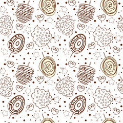 Scandinavian style cozy mocka on white sweet cotton repeating pattern. Use for surface prints,coffee cups, children bedroom textile and dishes design,cafe menu template,desserts and pastry packaging