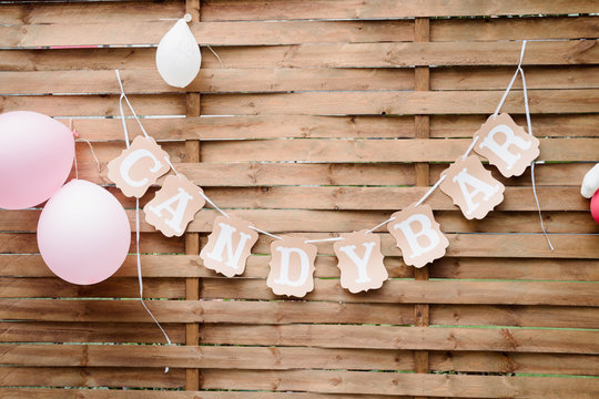 Candy bar sign at a wedding
