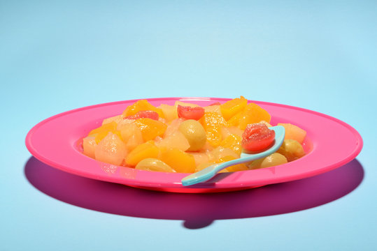 Canned Fruit Salad on Plate