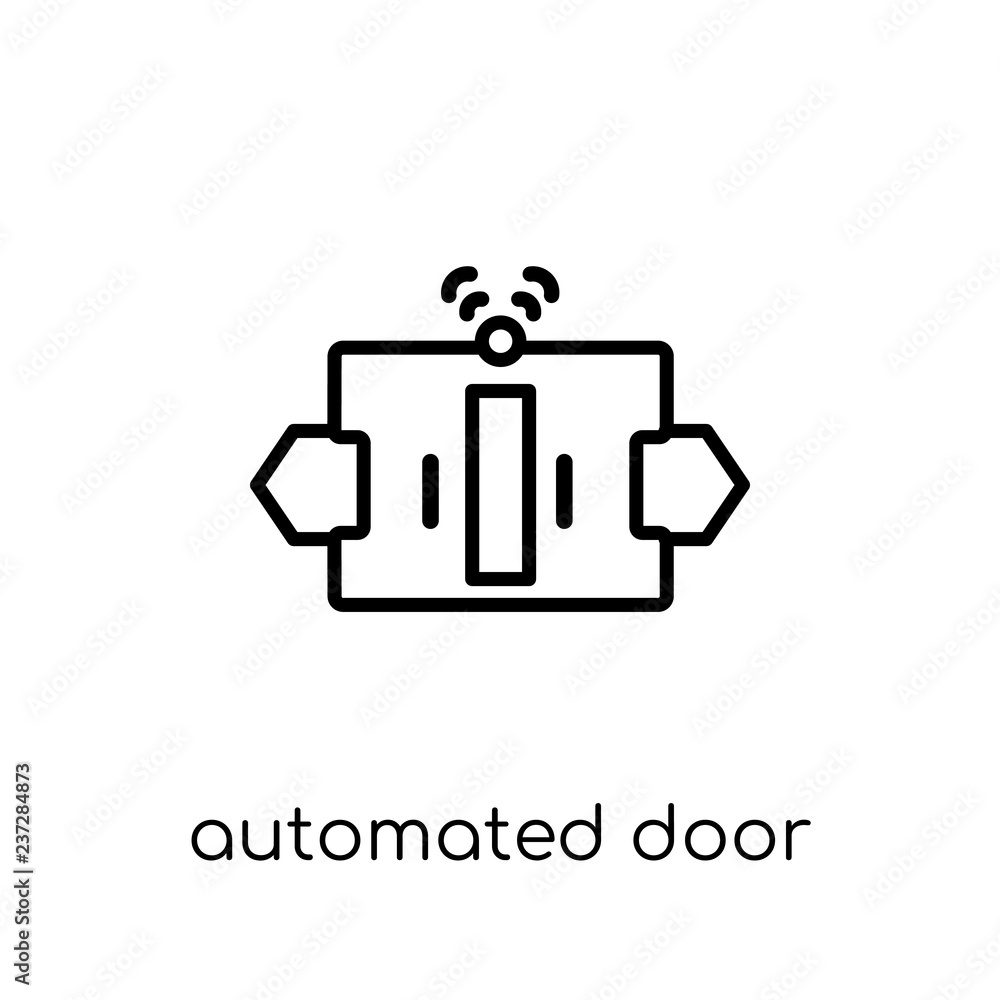 Poster automated door icon. trendy modern flat linear vector automated door icon on white background from t