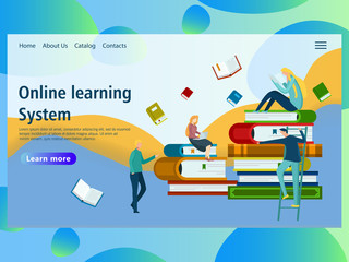 Web page design template for online education, distance courses, e-learning, learning, video tutorials, webinar, business training. Vector illustration for the website and mobile landing page