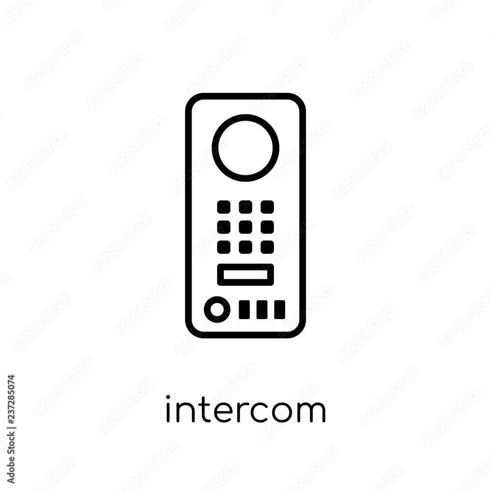 Poster intercom icon. trendy modern flat linear vector intercom icon on white background from thin line sma