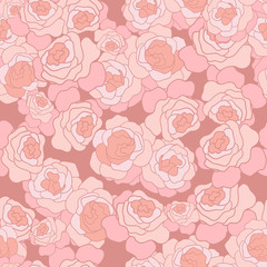 seamless pattern with outline stylized warm pink roses flowers .Use for textile, book covers, packaging, wedding invitation,prints,smartphone cases,covers ect.