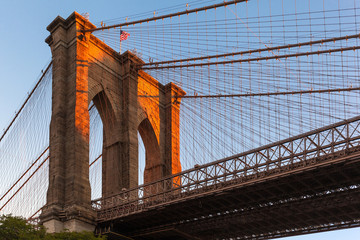 The west tower of the Brooklyn Bridge, New York City, USA
