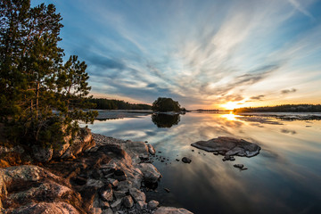 Sunset in Voyageurs National Park in Minnesota - obrazy, fototapety, plakaty