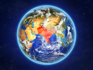 South Asia from space. Planet Earth with country borders and extremely high detail of planet surface and clouds.