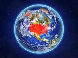 United States from space. Planet Earth with country borders and extremely high detail of planet surface and clouds.