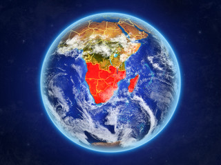 Southern Africa from space. Planet Earth with country borders and extremely high detail of planet surface and clouds.