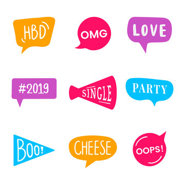 Word expressions set for party photo booth props vector