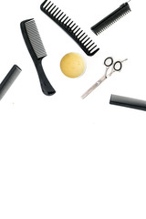 combs for hairdresser hairdresser on white background top view mockup