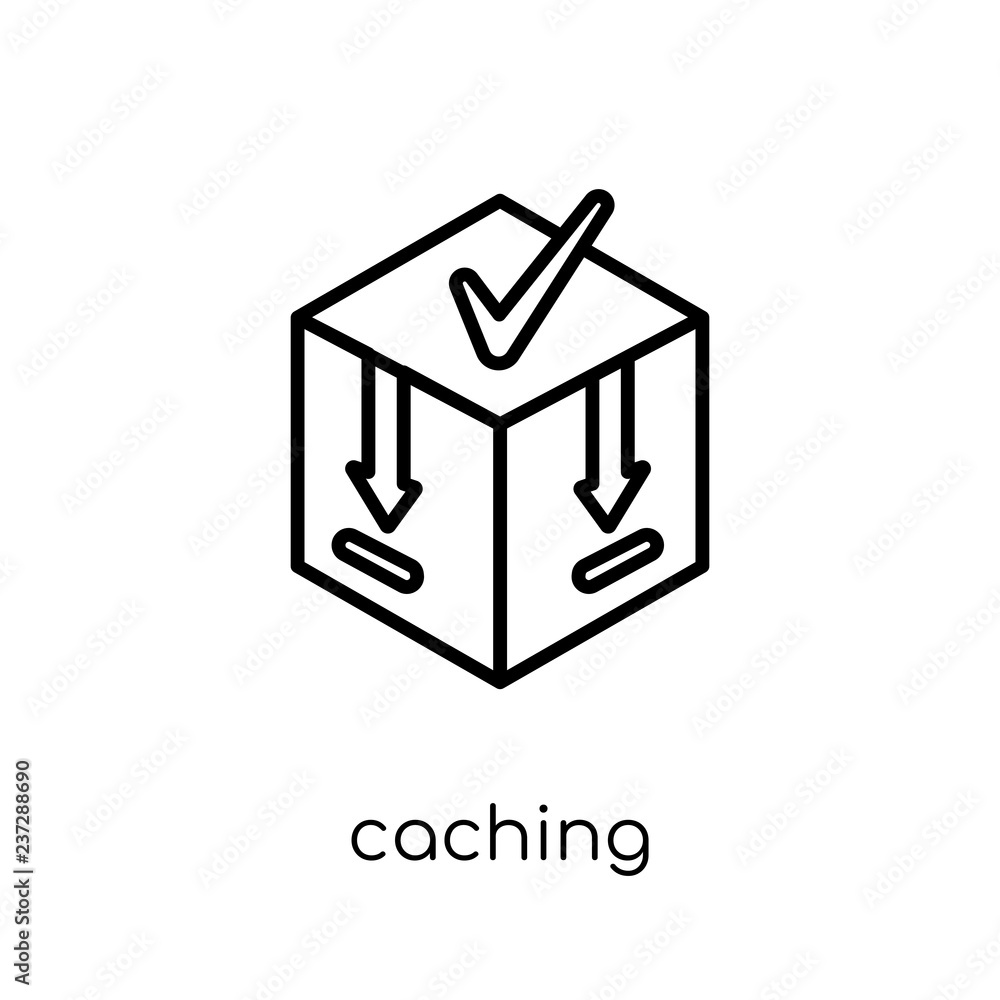 Poster caching icon. trendy modern flat linear vector caching icon on white background from thin line techn