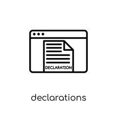 Declarations icon. Trendy modern flat linear vector Declarations icon on white background from thin line Technology collection