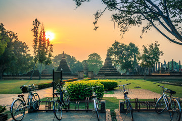 Bike tour at Sukhothai historical park in Thailand