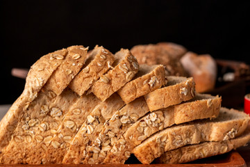 Whole wheat bread cut on slices
