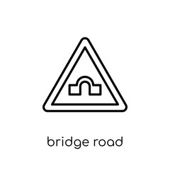 Bridge road sign icon. Trendy modern flat linear vector Bridge road sign icon on white background from thin line traffic sign collection