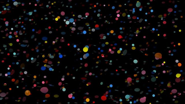 festive confetti falling. Round confetti isolated on a black background falling down smoothly and slowly. Multi colored vers 4