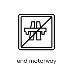 End motorway sign icon. Trendy modern flat linear vector End motorway sign icon on white background from thin line traffic sign collection