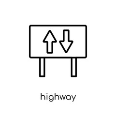 Highway sign icon. Trendy modern flat linear vector Highway sign icon on white background from thin line traffic sign collection