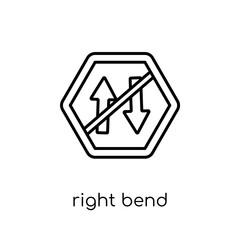 Right bend sign icon. Trendy modern flat linear vector Right bend sign icon on white background from thin line traffic sign collection