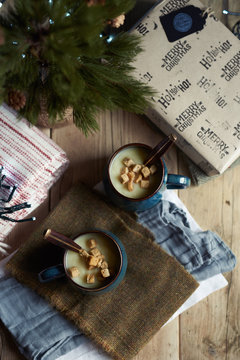 Celeriac and garlic soup in a christmas setting.