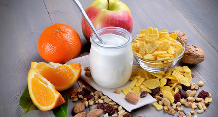 healthy breakfast with fruits and orange juice