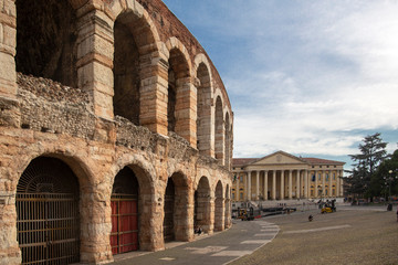 Fototapeta na wymiar Arena of verona, ancient roman amphitheatre. italy. The Verona Arena (Arena di Verona) is a Roman amphitheatre in Piazza Bra. Italy.