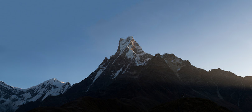 Mount Machhapuchchhre (6,993 m) also known as Mount Fishtail seen from High Camp on the Mardi Himal Trek.
