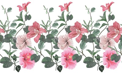 Rose and hibiscus  seamless pattern