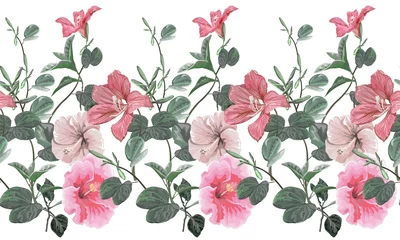 Fotobehang Rose and hibiscus  seamless pattern © Weera