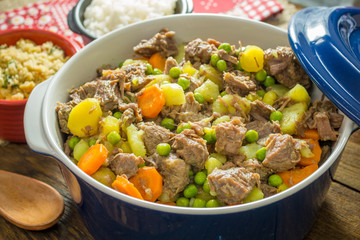 Meat stew with vegetables in bowl