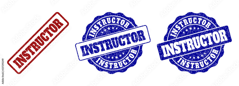 Poster instructor grunge stamp seals in red and blue colors. vector instructor watermarks with grunge effec