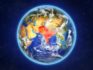 SAARC memeber states from space. Planet Earth with country borders and extremely high detail of planet surface and clouds.