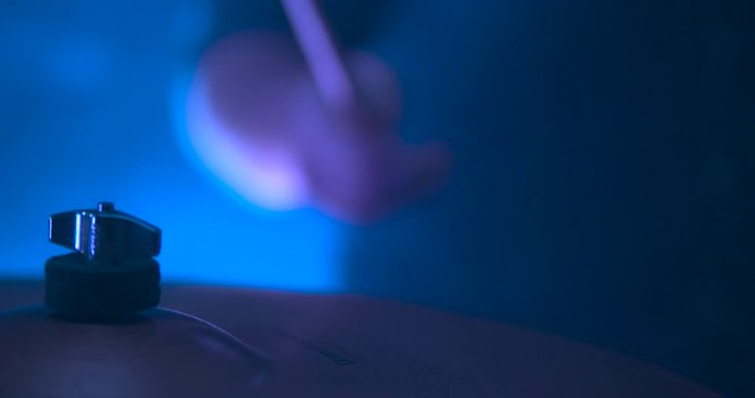 Slow-Motion Video of a Man Playing the Drums Hitting the Ride Cymbol