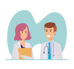 doctors couple with stethoscopes characters