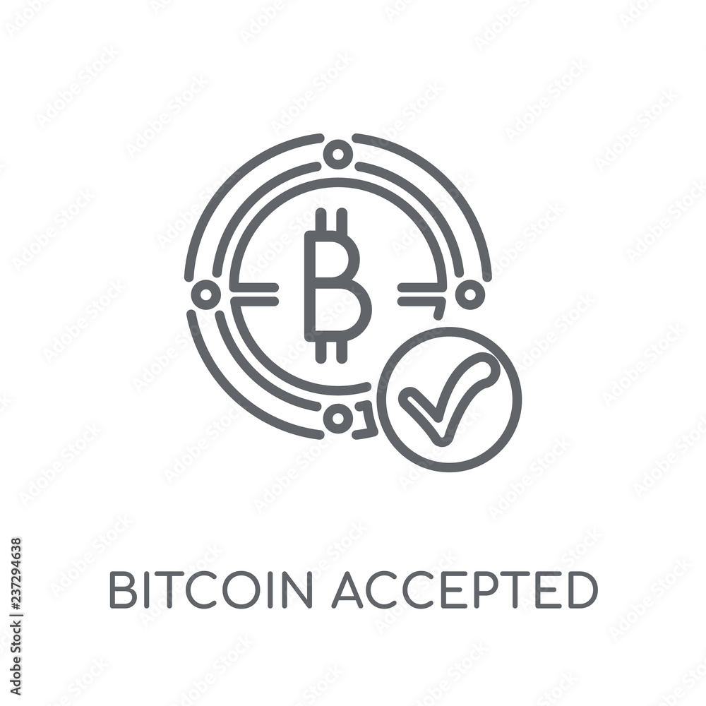 Poster bitcoin accepted linear icon. modern outline bitcoin accepted logo concept on white background from 