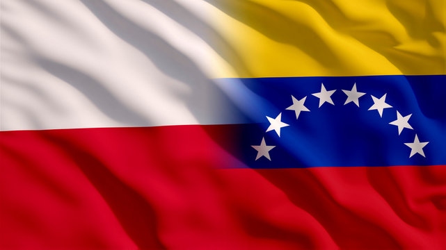 Waving Poland and Venezuela Flags