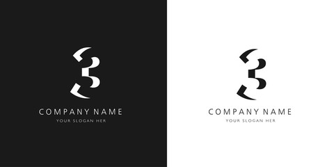 3 logo numbers modern black and white design	 - obrazy, fototapety, plakaty
