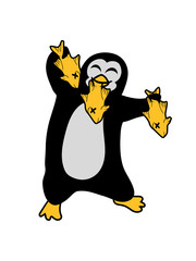 essen gefangen fisch lecker hunger kochen pinguin tanzen glücklich fröhlich vogel springen spaß party comic cartoon clipart design