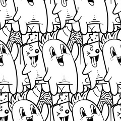 Funny doodle monsters seamless pattern for prints, designs and coloring books